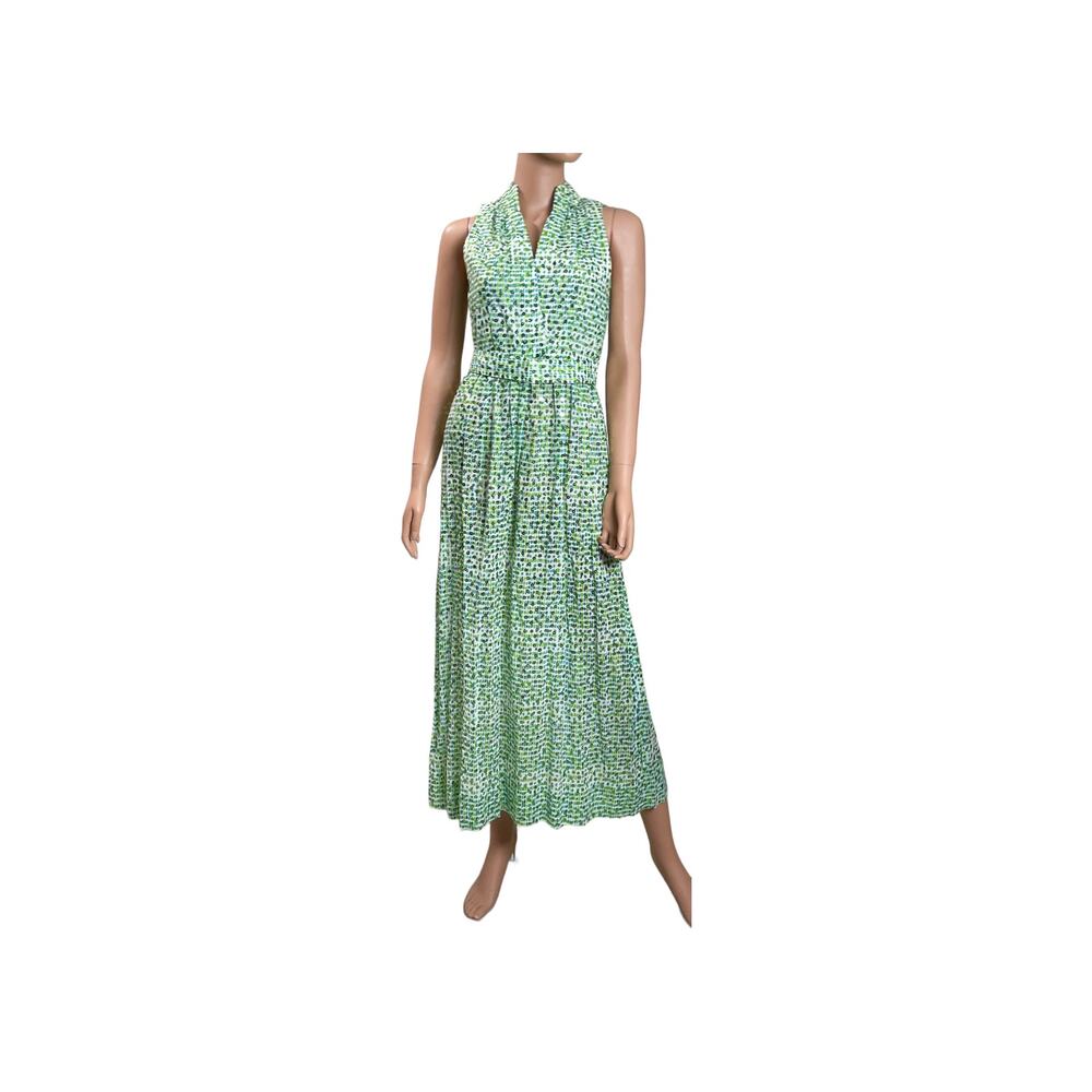 1960s Anne Fogarty Halter Dress: Green Polka Dot Sequin Fit & Flare XS
